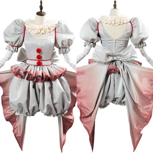 Women Halloween Costume Pennywise Cosplay Costume Horror The Clown Cosplay Uniform Outfit Suit Fancy Dress Adult women dress
