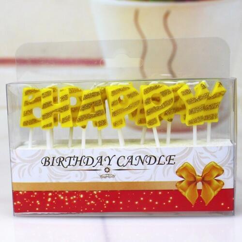 Gold Sliver Yellow Happy Birthday Letter Candles Cake Decoration Birthday Party Supplies Lovely Birthday Candles W9288