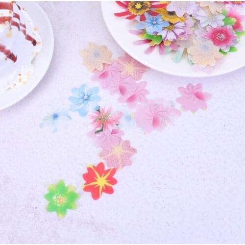 120pcs Edible Rice Paper Flowers Wafer Paper Flower Colorful Cupcake Toppers Desserts Cake Decoration (10 Colors)