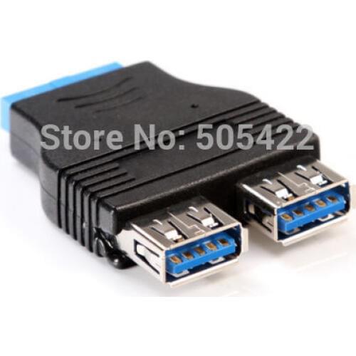 2 Ports Dual USB 3.0 A Female to Motherboard 20 Pin Header Female Adapter