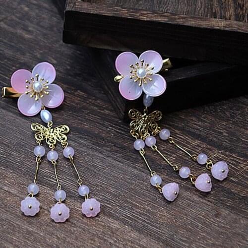 2 pcs Peach Blossom Girl Headdress Flower Women Hair Clips HairpinTraditional Headdress Handmade Hair clip