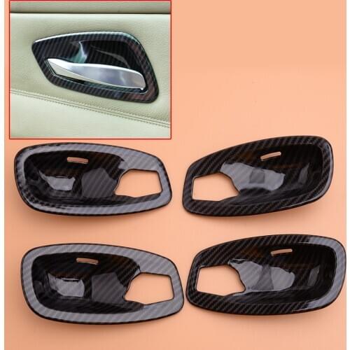 Black Carbon Fiber Texture 4pcs Inner Door Handle Bowl Cover Trim Fit For BMW 5 Series E60 E61 2006 2007 2008 2009 2010