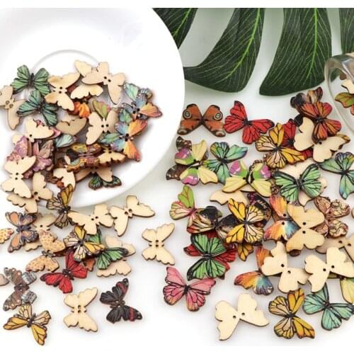 50PC 3 Size 2 Holes Colorful Butterfly Wooden Buttons Fit Sewing And Scrapbooking Sewing Buttons For Craft DIY Mixed
