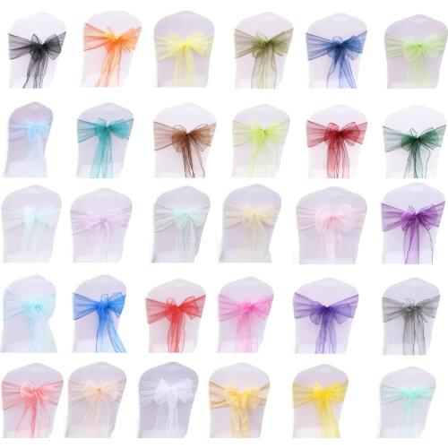 50pcs/lot Organza Chair Sashes 18cm x 275cm Wedding Chair Knot Decoration For Wedding Party Banquet Event Chairs Bow Cover Decor