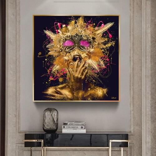 African Sexy Nude Art Gold Woman and Feather Canvas Painting Posters and Prints Wall Art Picture Cuadros for Living Room Decor
