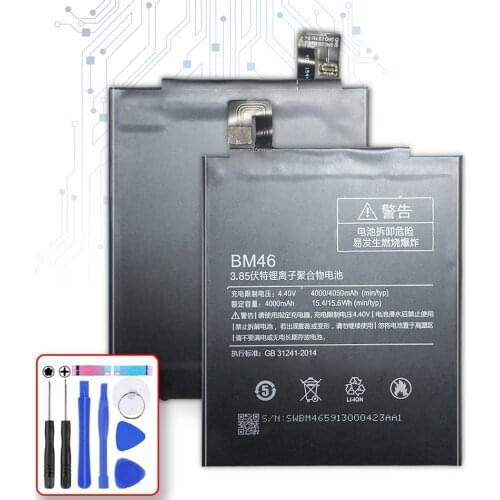 BM46 Battery For Xiaomi Redmi Note 3 Note3 4000mAh Mobile Phone Replacement Rechargeable Polymer Li-ion Battery