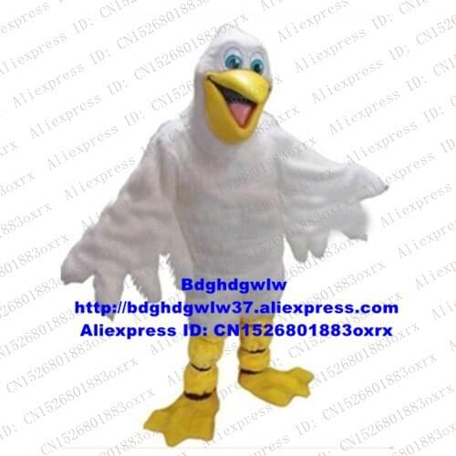 White Long Fur Pelican Seagull Sea Gull Egret Snow Goose Bird Mascot Costume Adult Education Inauguration Anniversaries zx2611