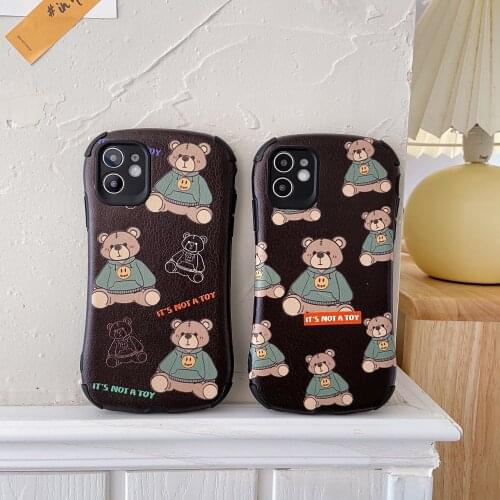 Cartoon Lambskin phone case Small Bear for iPhone12/ 12mini/ 11pro/max X XR XS MAX 6 s 7 8 plus simple color TPU back cover