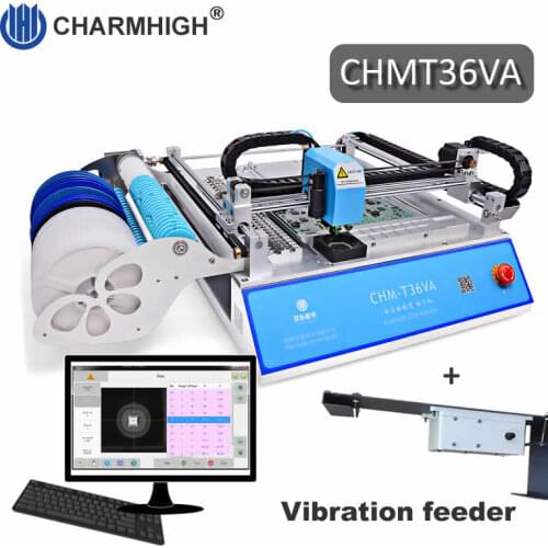 CHMT36VA + Vibration feeder Desktop SMT Pick and Place Machine + 2 CCD cameras, Closed-loop control, 0402-5050,SOP, QFN, TQFP