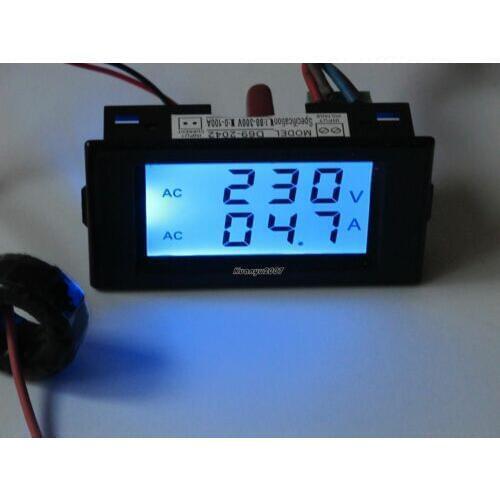 Digital AC 300V 100A Blue Lcd Dual Panel Volt Amp Combo Meter+CT 110v 220v 240v
