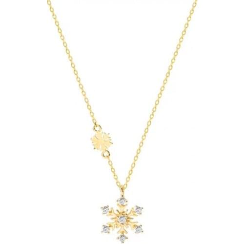 DIC15 Silver Plated 14K Gold Snowflake Necklace Korean Version of Simple Light Luxury Ins Clavicle Chain Christmas Gift