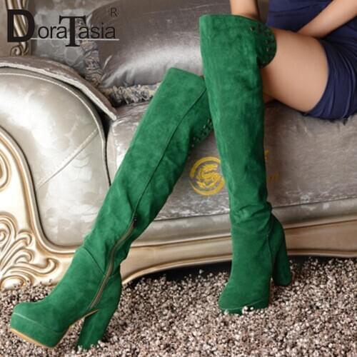 DORATASIA Elegant Girl Flock Platform Knee High Boots Winter Dress Sexy Boots Women Rivet Fashion Party Dress Shoes Woman