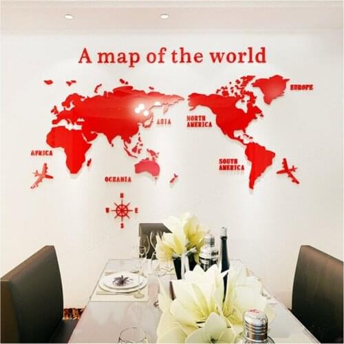 World Map Bedroom Living Room Decor Acrylic Wall Sticker World Map Decals 3D Wall Decals Sofa Backgroud Mural Large Wallpaper
