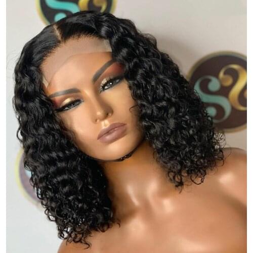 Short Bob Lace Front Wig Natural Black Middle Part Synthetic Hair Preplucked Lace Wigs With Baby Hair Heat Resistant