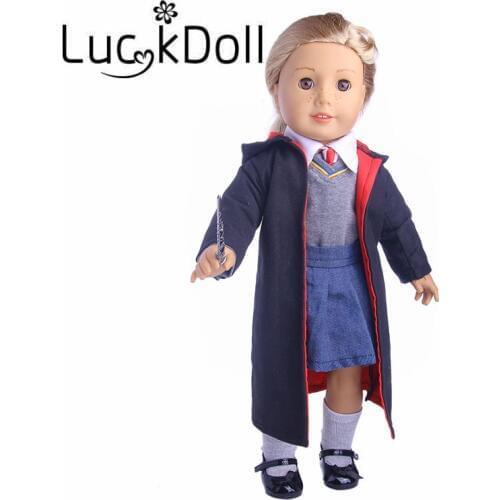 LUCKDOLL Magician suit ( Hoodies+Denim Skirt+Necktie+Two Tops ) Fit 18 Inch AmericanDoll Clothes Accessories,Girls Toys,Gift