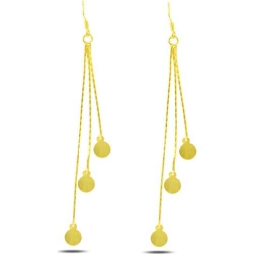 KUTAYDAN Dangle With Matt Pattern Sequin Earrings 925 Sterling Silver