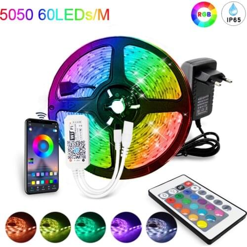 WiFi Tape 5050 60LEDs RGB LED Strip 5M 10M 15M Flexible luces led strip light Works With Alexa Google Assistant DC12V Adapter EU