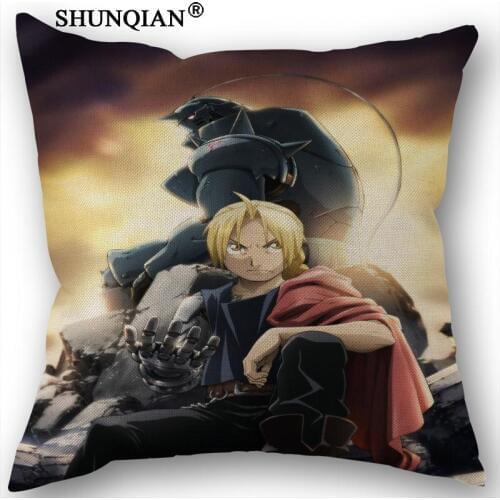 Linen Cotton Pillowcase FULLMETAL ALCHEMIST Pillow Cover Home Textiles Decorative Pillowcase Customize Gift 45x45cm one side
