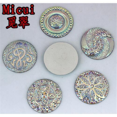 Micui 30pcs 25mm AB Clear Round Rhinestone Resin Rhinestones Flatback Stone For Clothes Dress Crafts Garment decoration ZZ564