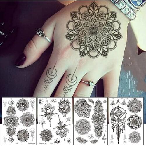Fashion Black White Flower Tattoo Sticker Women Body Art Peony Rose Waterproof Water Transfer Temporary Tattoo