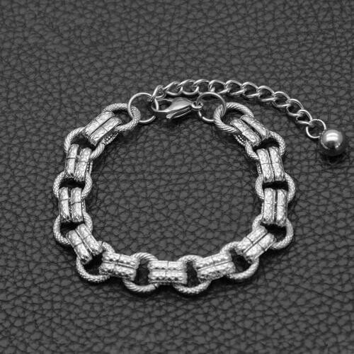 Men Bracelet Vintage Byzantine Chain Bracelet with Bead Homme Silver color 316L Stainless Steel Hip Hop Bracelet Male Jewelry