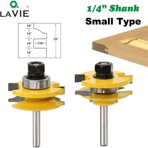 2pcs 1/4" Small Rail and Stile Router Bit Set Door Window Woodworking Knife Tenon Cutter for Wood Milling Tools
