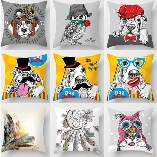 Cushion Cover Sketch Dogs Printed White Pillowcases Decorative Throw Pillow Covers Living Room/Bed/Sofa Home Decor 45*45cm/Pc