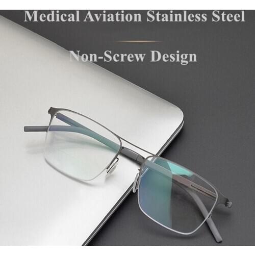 German Brand Glasses Frame Men Semi-Rim Structure Medical Aviation Stainless Steel Eyeglasses Women Light Spectacle Jessica
