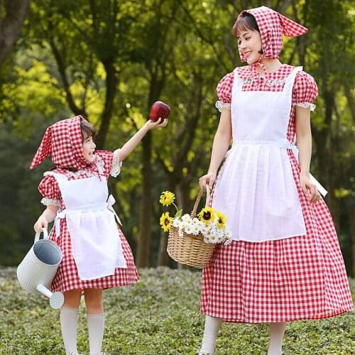 New 2021 American Country Farm Plaid Dress French Manor Maid Gardener Parent-child Outfit