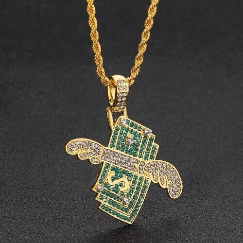 2020 New Money necklace Cubic Zircon Iced Out Chain Flying Cash Solid Pendant Necklace Creative Hip Hop Charm Chain Jewelry Gift