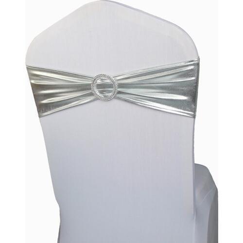 Wholesale 50pcs Chair Sashes Silver Metallic Color Spandex Lycra Chair Cover Sash Bands Wedding Party Banquet Chair Decoration