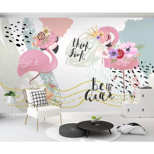 Custom mural wallpaper 3D Nordic modern minimalist flamingo geometric lines graffiti mural background wall decorative painting
