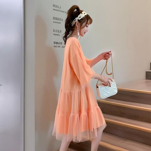 Casual Summer Maternity Dress Solid Color Loose Large Size Pregnancy Dress Pregnant Tops Thin Dresses