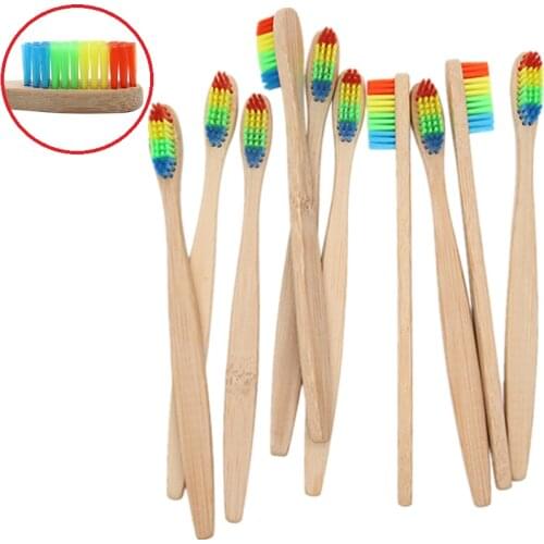 Rainbow Bamboo Toothbrush Banister Brush Natural Soft Hair Tooth Brush Eco-friendly Brushes Oral Cleaning Care Tools(5PCS/Pack)