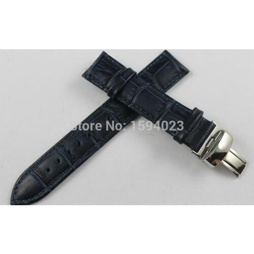 19mm (Buckle18mm) PRC200 T055410 T17 T41 T461 High Quality Silver Butterfly Buckle + Blue Genuine Leather Watch Bands Strap