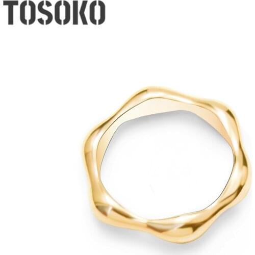 TOSOKO Stainless Steel Jewelry Bamboo Ring Hexagon Fashion Ring For Female Lovers BSA090