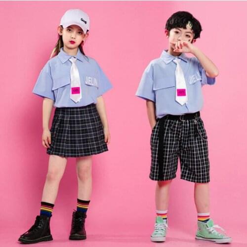Kids Concert JK Uniforms Dance Costumes Hip Hop Show Outfits TShirt Shorts Skirt Street Wear Girls Boys Ballroom Stage Clothes
