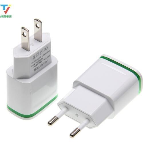 100pcs/lot EU/US Plug 2usb 2 Ports LED Light USB Charger 5V 2A white Wall Adapter Mobile Phone Micro Data Charging For iPhone