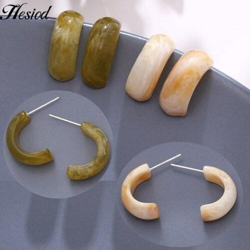 Simulated Green Jaspers Beige White Jades Veins Resin Hoop Earrings For Women Acrylic Earrings Geometric Semicircular Earrings