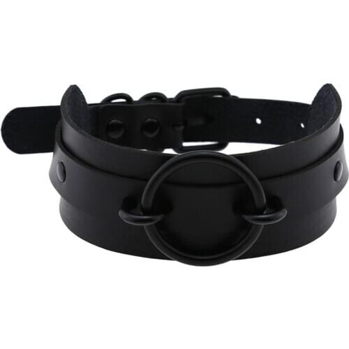 Sexy Punk Black Circle Choker Collar Faux Leather Bondage Cosplay Statement Anime Emo Rave Jewelry Women Harness Gothic Necklace