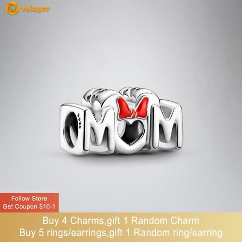 Volayer 925 Sterling Silver Mouse Bow & Mum Charm fit Original Pandora Bracelets for Women DIY Jewelry