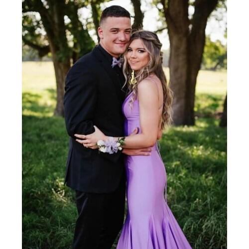 Sexy Light Purple Long Mermaid V-Neck Prom Dresses Strappy Back Robe De Soiree Floor Length Spaghetti Formal Party Gown