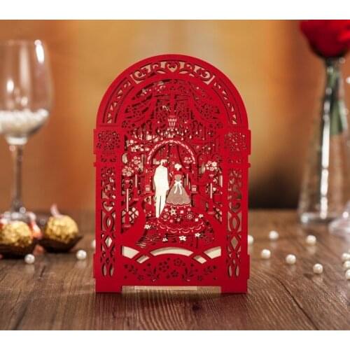 100pcs Red Luxury 3D Church Wedding Invitations Cards Card Invitation Wedding Decorations Chinese Style Invitation Cards