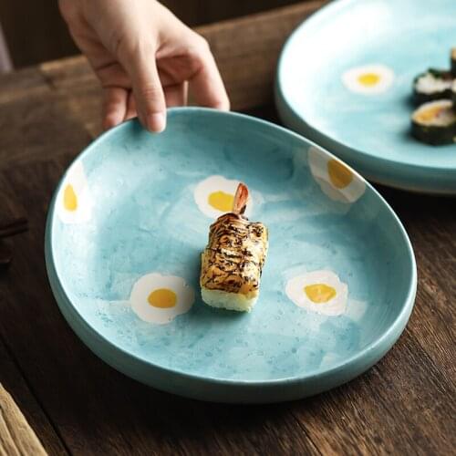 12 Inch Japanese Art Ceramic Large Capacity Dessert Fruit Sushi Plate Simple Irregular Steamed Fish Snack Plate 9 Inch Tableware
