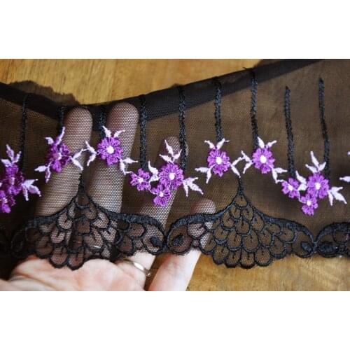 3Meters 15cm Width Floral Embroidery Lace Trim Black Mesh Tulle Fabrics For Bra Lingerie Underwear Womens Dress Decor