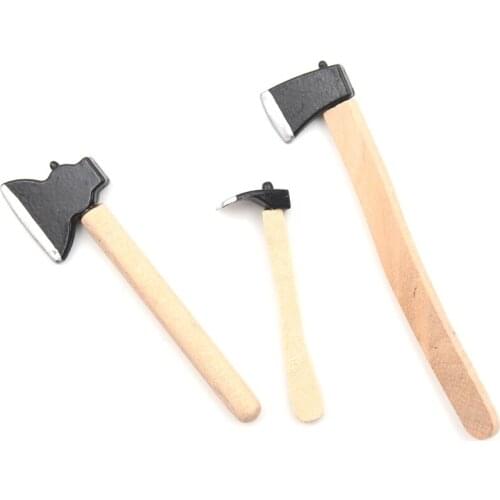 3Pcs/set Mini Wood Metal Chopper Hatchet 1:12 Toy Tools Axe Hammer Wholesale Dollhouse Miniature