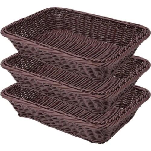 3 Pcs Hand-Woven Rattan Woven Bread Basket,Wicker Food Serving Basket for Fruit,Vegetables,Home Kitchen,Restaurant,Etc