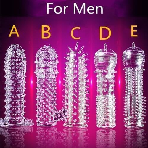 5 Models Reusable TPE Crystal Penis Sleeve Condom Penis Extendtion Time Delay Soft G Point Kondom Safer Sex Toy for Men Couples