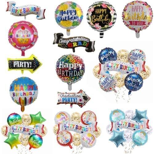 5pcs/lot 18inch Round Happy Birthday Helium Foil Balloons Party Decorations Baby Shower Kids Toys Aluminum Inflatable Foil Balls
