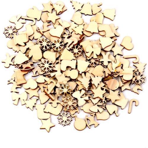 50Pcs Wooden Christmas Festival Pattern Natural Scrapbooking Craft For Embellishments Handmade DIY Handicraft Decoration DIY 20m